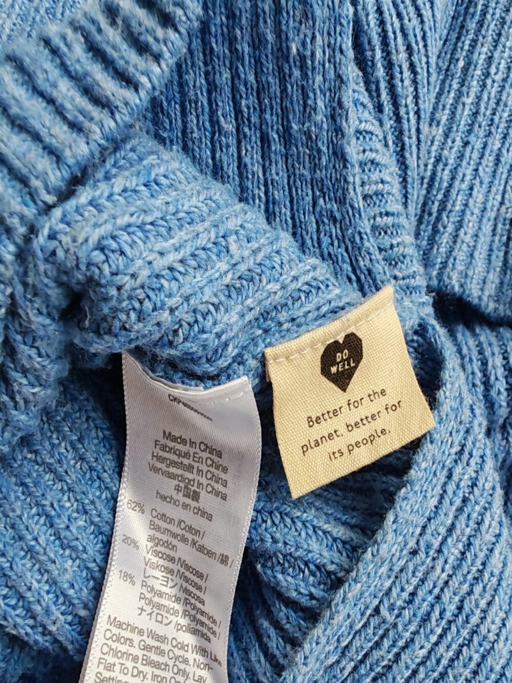 Madewell Blue Ribbed Knit Sweater XS Crewneck Pocket Soft Cozy Aesthetic Minimal - Picture 9 of 9